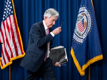 El presidente de la Reserva Federal, Jerome Powell, durante una rueda de prensa, en una imagen de archivo.