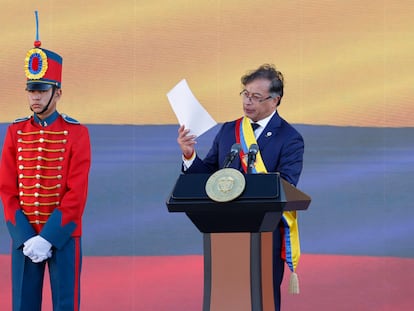 El presidente de Colombia, Gustavo Petro, durante su discurso de investidura.