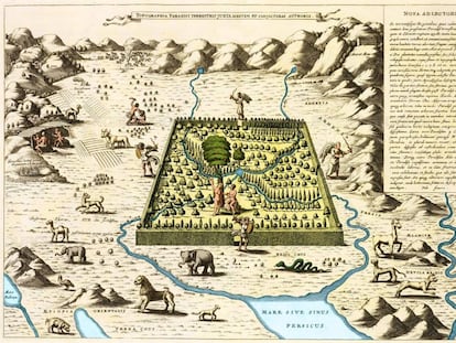 Mapa del jardí de l'Edèn, d'Athanasius Kircher.