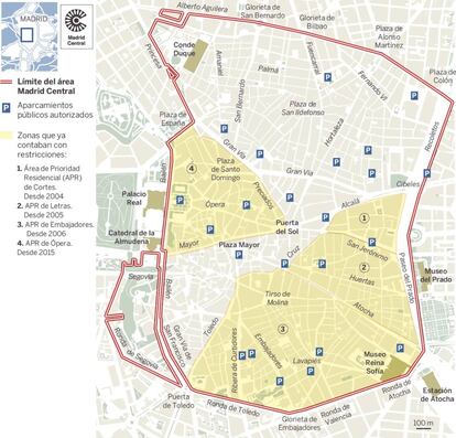 Mapa del área de bajas emisiones Madrid Central.