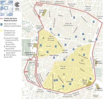 Mapa del área de bajas emisiones Madrid Central.