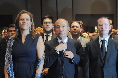 Los panistas Margarita Zavala, Felipe Calderón y Ricardo Anaya, en el comité ejecutivo nacional del PAN en mayo de 2016.
