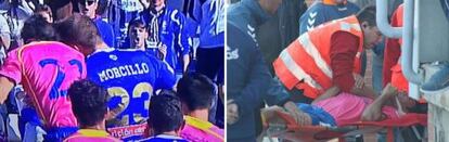 Valerón choca con Morcillo y es evacuado inconsciente en camilla en las imágenes publicadas en Twitter por Sphera Sports. 