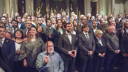 Visita de alcaldes catalanes a Carles Puigdemont en Bruselas.