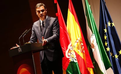 El presidente del Gobierno, Pedro Sánchez, en la presentación de la Estrategia Española de I+D+I en Inteligencia Artificial, este lunes.