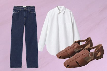 Camisa de Mango (29,99 euros), pantalones de Thinking Mu (119 euros) y zapatos de Bryan Stepwise (63,90 euros).