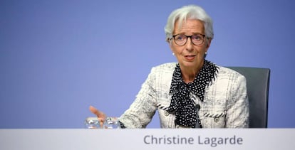 Christine Lagarde, presidenta del BCE, tras la rueda de prensa del pasado jueves.