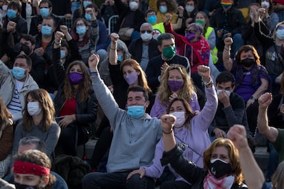 Simpatizantes de Unidas Podemos, en el acto de cierre de campaña.