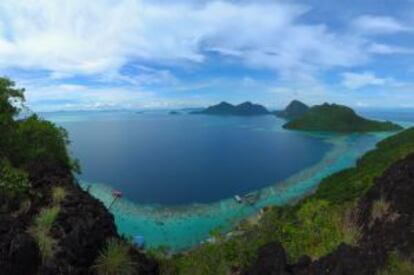 Panorámica desde la isla de Mabul, en Malasia.