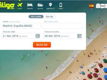 P&aacute;gina web del comparador de viajes Liligo.com.