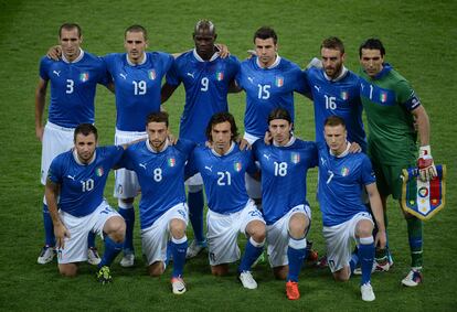 El once de Italia: Giorgio Chiellini, Leonardo Bonucci, Mario Balotelli, Andrea Barzagli, Daniele De Rossi, Gianluigi Buffon, Antonio Cassano, Claudio Marchisio, Andrea Pirlo, Riccardo Montolivo e Ignazio Abate.