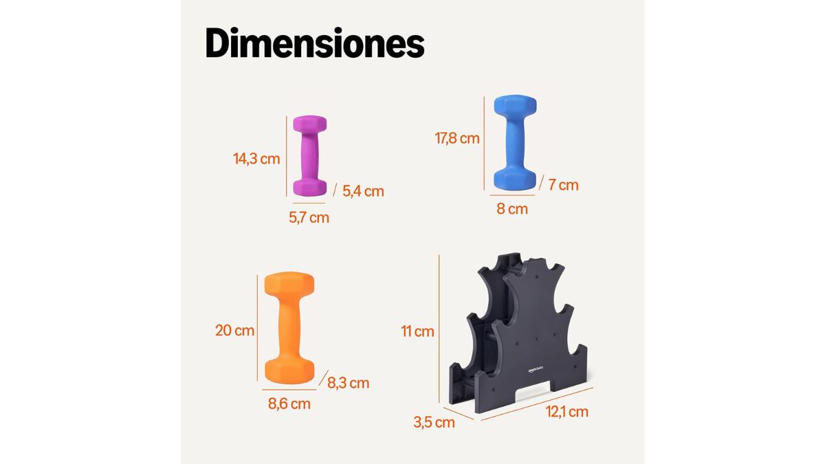 Estas mancuernas incluyen un práctico soporte para colocarlas.