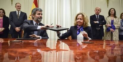 Carlos Lesmes y Consuelo Madrigal, este miércoles.