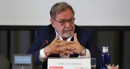 Juan Luis Cebrián, este viernes, en El Escorial (Madrid).