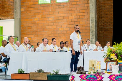 Exmilitares durante la Audiencia de Reconocimiento de Verdad sobre el asesinato y desaparición forzada de 49 personas presentadas como "falsos positivos" en Colombia