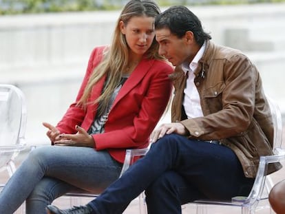 Rafael Nadal, con Azarenka en la presentación del Mutua Madrid Open.