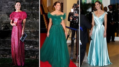 Kate Middleton, en su gira por el Caribe, vestida de The Vampire's Wife en Belice, Jenny Packham en Jamaica y Phillipa Lepley en Bahamas, en marzo de 2022.