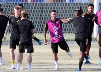 La selección belga, durante un entrenamiento.