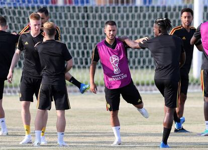 La selección belga, durante un entrenamiento.