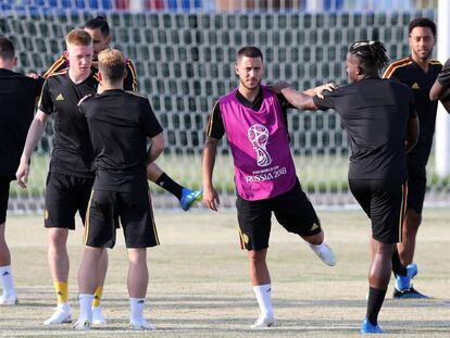 La selección belga, durante un entrenamiento.