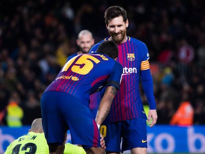 Paulinho y Messi, en el &uacute;ltimo duelo del Bar&ccedil;a ante el Deportivo. 