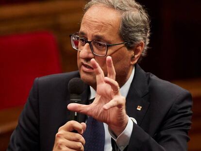 El presidente de la Generalitat, Quim Torra, durante la sesión de control en el Parlament el pasado miércoles.