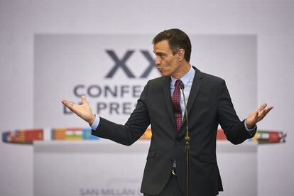 Pedro Sánchez, presidente del Gobierno, en un momento de la rueda de prensa.