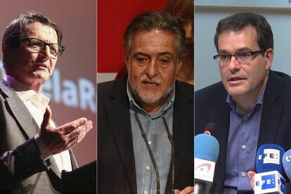 Manuel de la Rocha (i), Pepu Hernández y Chema Dávila, los tres aspirantes a la candidatura socialista al Ayuntamiento de Madrid