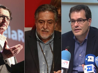 Manuel de la Rocha (i), Pepu Hernández y Chema Dávila, los tres aspirantes a la candidatura socialista al Ayuntamiento de Madrid