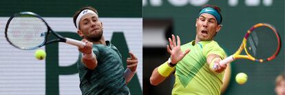 Casper Ruud (I) y Rafa Nadal se medirán este domingo en la final de Roland Garros.