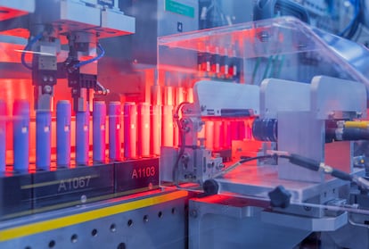 The manufacturing plant operates 24 hours a day, 365 days a year, trying to meet global demand. Pictured are Ozempic pens on the production line.