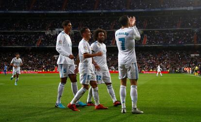 Cristiano Ronaldo celebra su gol al Málaga.