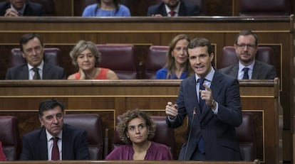 El presidente del Partido Popular, Pablo Casado, en el Congreso de los Diputados.