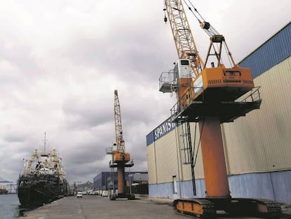 Varias grúas en uno de los muelles del puerto de Las Palmas.