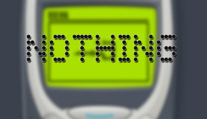 Logotipo de Nothing con el juego Snake de Nokia de fondo