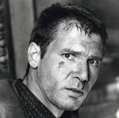 Harrison Ford, como Rick Deckard, después de descubrir que los replicantes son falsos humanos pero sus golpes son de verdad.