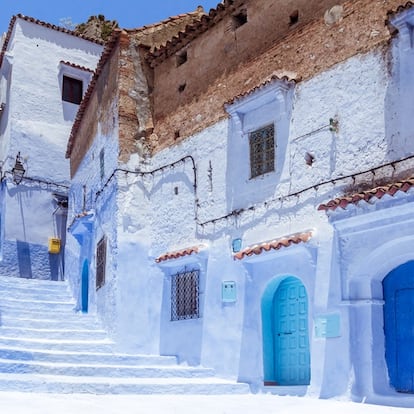Stairway in the blue medina of Chefchaouen, Morocco