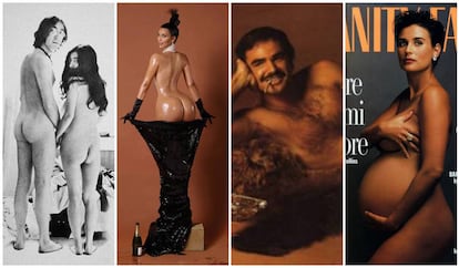 Elton John y Yoko Ono, Kim Kardashian, Burt Reybnolds y Demi Moore, ejemplos de desnudos (parciales o no) que impactaron en diferentes décadas y contextos culturales.