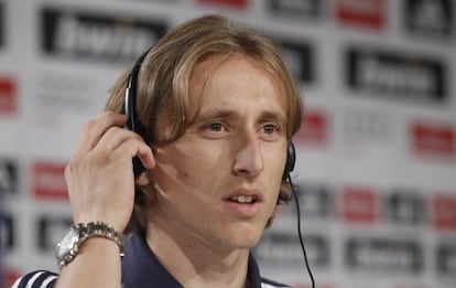 Modric, durante su presentación como nuevo jugador del Real Madrid. 