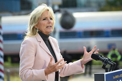 Jill Biden, durante um ato de campanha em Ohio.