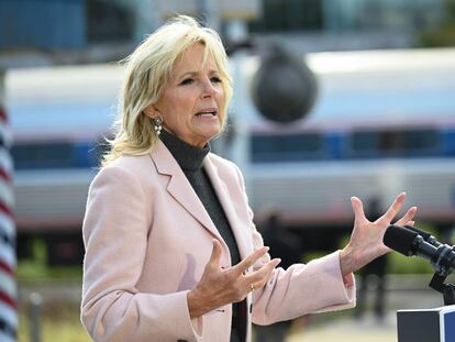 Jill Biden, durante um ato de campanha em Ohio.