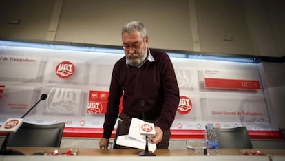 Cándido Méndez antes de su comparecencia este jueves.