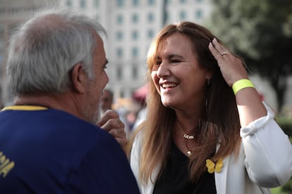 La presidenta de Junts, Laura Borràs, este domingo antes de la manifestación por el sexto aniversario del 1-O en Barcelona.