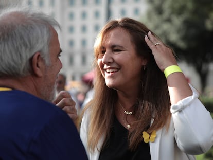 La presidenta de Junts, Laura Borràs, este domingo antes de la manifestación por el sexto aniversario del 1-O en Barcelona.