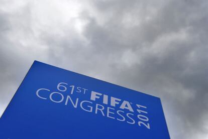 Cartel del Congreso de la FIFA, en el que se celebrarán las elecciones a la presidencia del organismo.