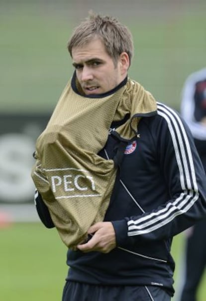 Philipp Lahm, durante el entrenamiento de ayer.