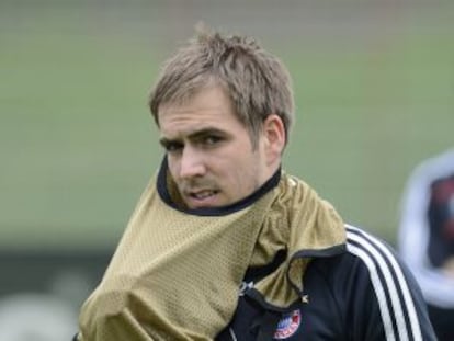 Philipp Lahm, durante el entrenamiento de ayer.