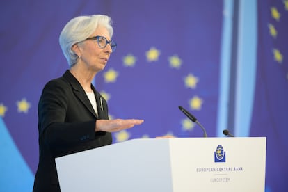 Christine Lagarde durante una rueda de prensa, el pasado marzo.