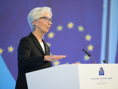 Christine Lagarde durante una rueda de prensa, el pasado marzo.