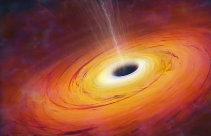 El agujero negro tiene semejante concentración de masa que ninguna partícula es capaz de escapar a su campo gravitatorio.